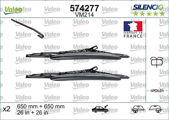 VALEO 574277 - WYCIERACZKI 650-650MM VALEO-2SZT.SILENCI