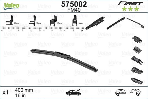 VALEO 575002 - PIÓRO WYCIERACZKI 400MM FIRST MULTICONNECTION 4 ADAPTERY PŁASKA