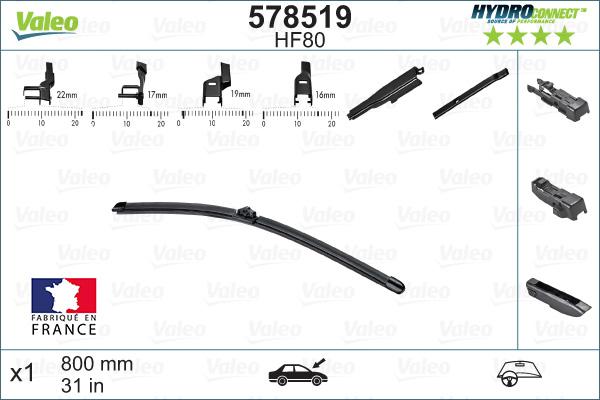VALEO 578519 - WYCIERACZKI 800MM - 1SZT HYDRO LHD HF80