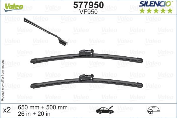 VALEO 577950 - PIÓRO WYCIERACZKI SILENCIO FLAT BLADE BMW X3.X4. JAGUAR E-PACE 08.17-> PRZÓD KPL.