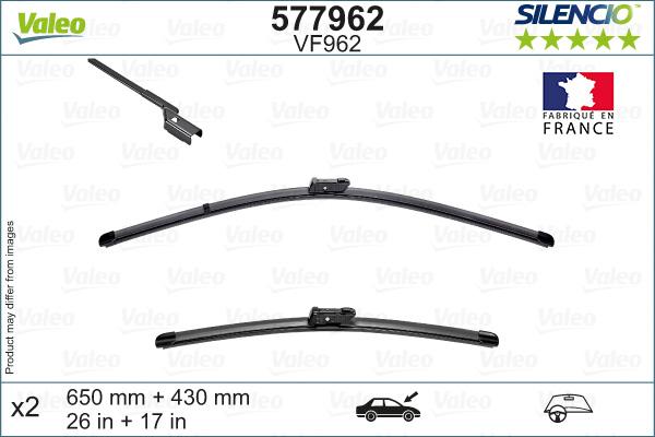 VALEO 577962 - PIÓRO WYCIERACZKI 650-430MM PEUGEOT 508 II 09.18-> SILENCIO SET PRZÓD