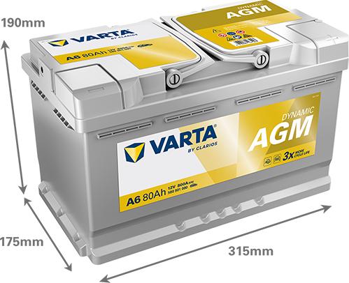 Varta 580901080K262 - AKUMULATOR 12V 80AH-800A L-  315X175X190 DYNAMIC AGM