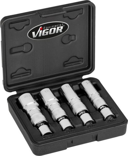 Vigor V7002/4 — Zestaw kluczy nasadowych, świeca zapłonowa