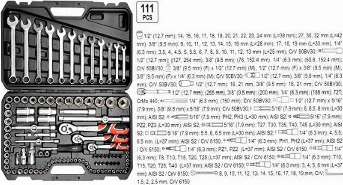 YATO YT-38831 - ZESTAW NARZĘDZIOWY 1-4 3-8 1-2 111CZ. XL