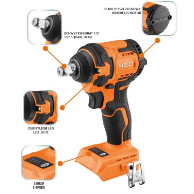 NEO TOOLS 04-613 - KLUCZ UDAROWY BEZSZCZOTKOWY 18V. 350NM. COMPACT. ENERGY. BEZ AKUMULATORA