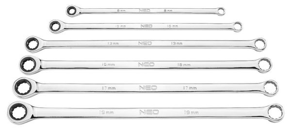 NEO TOOLS 09-370 - KLUCZE OCZKOWE Z GRZECHOTKĄ. DŁUGIE. ZESTAW 6 SZT.. 8 - 19 MM. MIĘKKIE ETUI