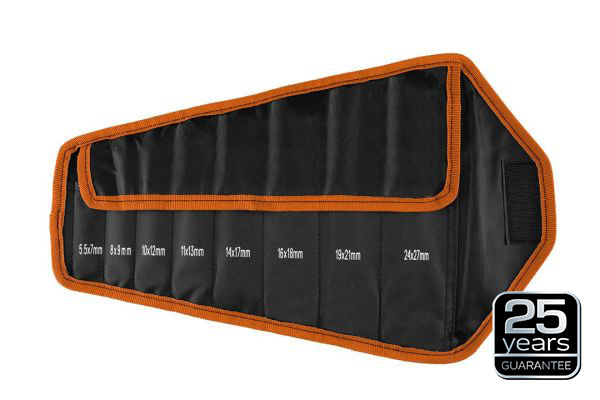 NEO TOOLS 09-860 - KLUCZE PŁASKIE DWUSTRONNE. SUPER CIENKIE. 5.5 X 27 MM. ZESTAW 8 SZT.. MATERIAŁOWE ETUI