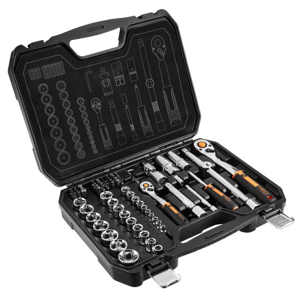 NEO TOOLS 10-054 - KLUCZE NASADOWE 1-2. 1-4. ZESTAW 73 SZT.. CRV