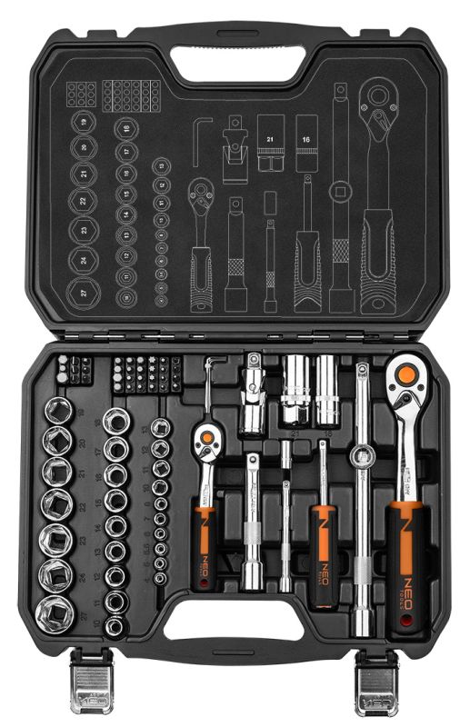 NEO TOOLS 10-054 - KLUCZE NASADOWE 1-2. 1-4. ZESTAW 73 SZT.. CRV