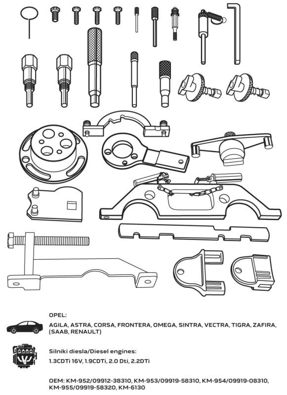 NEO TOOLS 11330 - ZESTAW BLOKAD ROZRZĄDU DO SILNIKÓW DIESLA OPEL