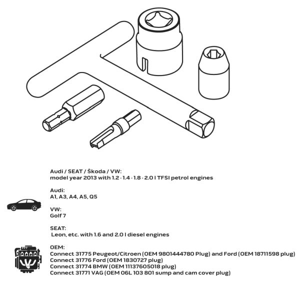 NEO TOOLS 11-384 - ZESTAW NARZĘDZI DO PLASTIKOWYCH MISEK OLEJU W SILNIKACH TFSI