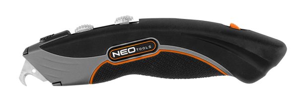 NEO TOOLS 63-700 - NÓŻ Z OSTRZEM TRAPEZOWYM I HAKOWYM. METALOWY KORPUS 6 OSTRZY