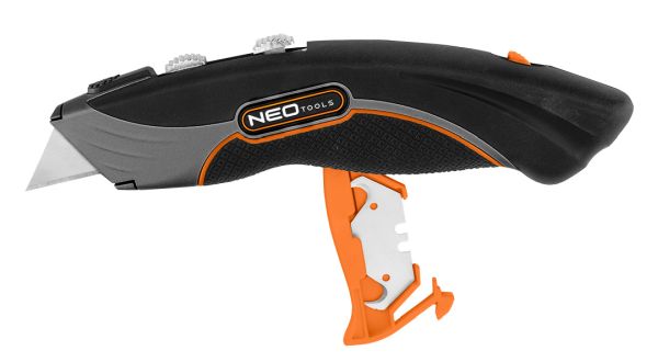 NEO TOOLS 63-700 - NÓŻ Z OSTRZEM TRAPEZOWYM I HAKOWYM. METALOWY KORPUS 6 OSTRZY
