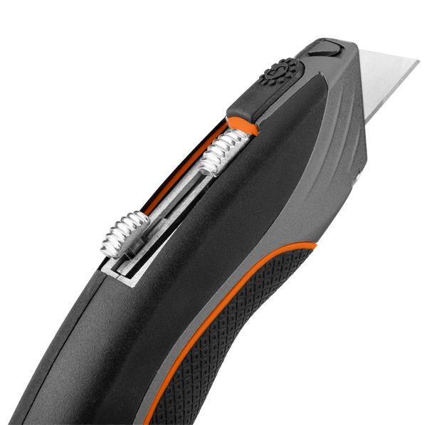 NEO TOOLS 63-700 - NÓŻ Z OSTRZEM TRAPEZOWYM I HAKOWYM. METALOWY KORPUS 6 OSTRZY