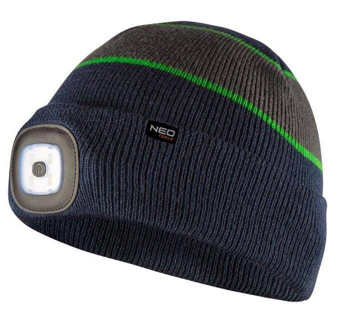 NEO TOOLS 81-630 - CZAPKA Z LATARKĄ LED. GRANATOWO-SZARO-ZIELONA PREMIUM