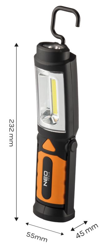 NEO TOOLS 99-042 - LAMPA WARSZTATOWA BATERYJNA 300 LM COB 2 W 1  BATERIE 3XAA