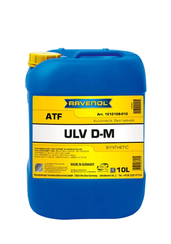 Ravenol 1212108-010-01-999 - OLEJ RAVENOL ATF ULV D-M 10L - AC DELCO 10-4107 - DEXRONR ULV AB-FROM 2017 GM 10L90 - FORD WSS-M2C949-A. GM 19352619