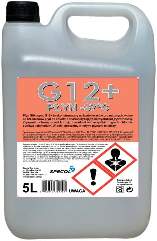 Specol 100034 - PŁYN DO CHŁODNIC 5L -37°C - RÓŻOWY GLIKOSPEC G12