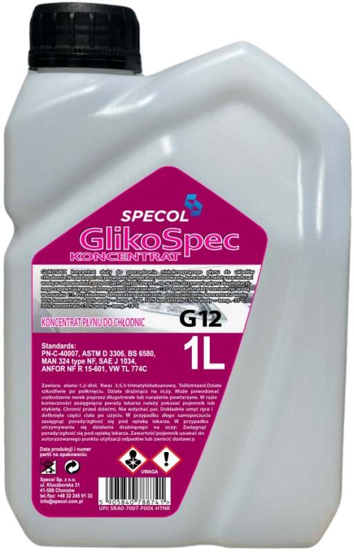 Specol 004002 - PŁYN DO CHŁODNIC 1L RÓŻOWY KONC. GLIKOSPEC ODPOWIENIK G12. BORYGO