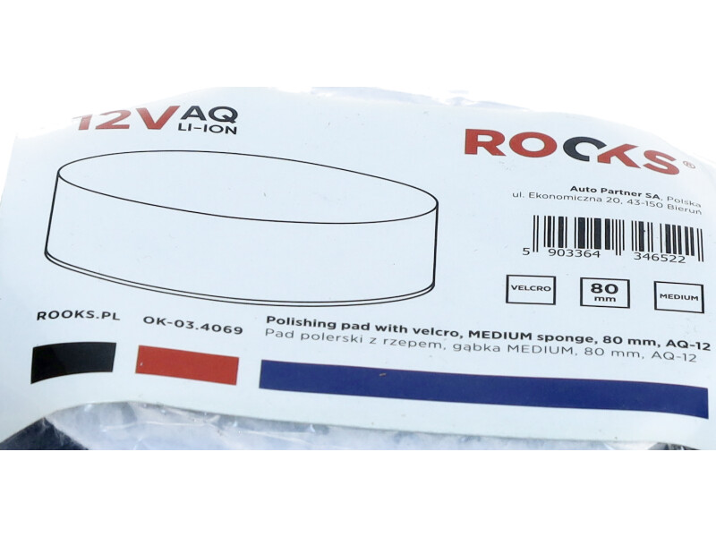 ROOKS OK-03.4069 - 12V AQ-LION PAD POLERSKI Z RZEPEM. GĄBKA MEDIUM. 75 MM