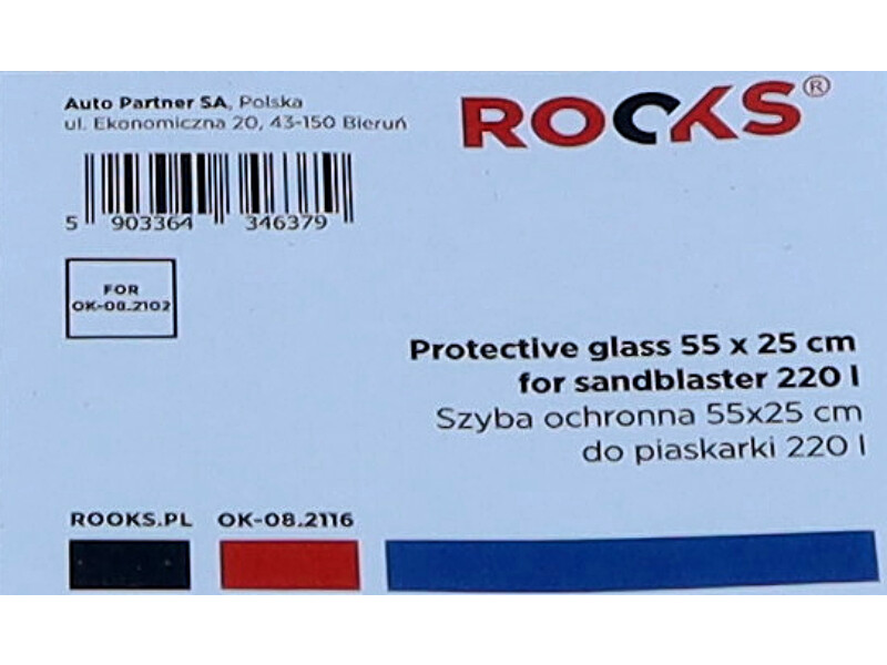 ROOKS OK-08.2116 - SZYBA OCHRONNA 55X25 CM. DO PIASKARKI 220 L - OK-08.2102