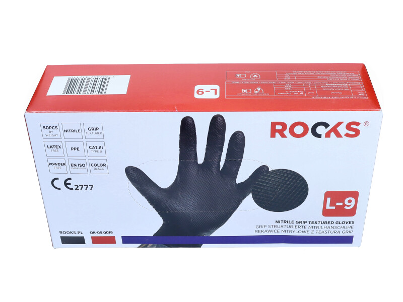 ROOKS OK-09.0019  - RĘKAWICZKI NITRYLOWE L GRIP CZARNE OP 50 SZT. STRONG