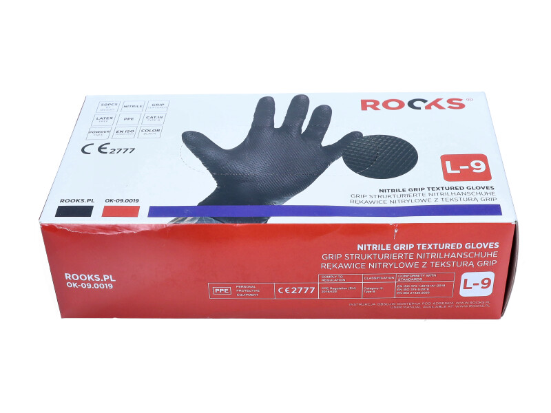 ROOKS OK-09.0019  - RĘKAWICZKI NITRYLOWE L GRIP CZARNE OP 50 SZT. STRONG