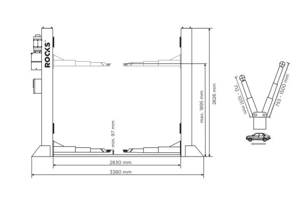 ROOKS OKG-4000A - PODNOŚNIK DWUKOLUMNOWY ELEKTROHYDRAULICZNY AUTOMATYCZNY 4T ŁĄCZONY DOŁEM ARM 3-2 P. 2830MM 400V OKG-4000A ROOKS