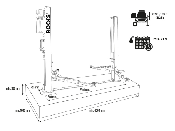 ROOKS OKG-4000A - PODNOŚNIK DWUKOLUMNOWY ELEKTROHYDRAULICZNY AUTOMATYCZNY 4T ŁĄCZONY DOŁEM ARM 3-2 P. 2830MM 400V OKG-4000A ROOKS