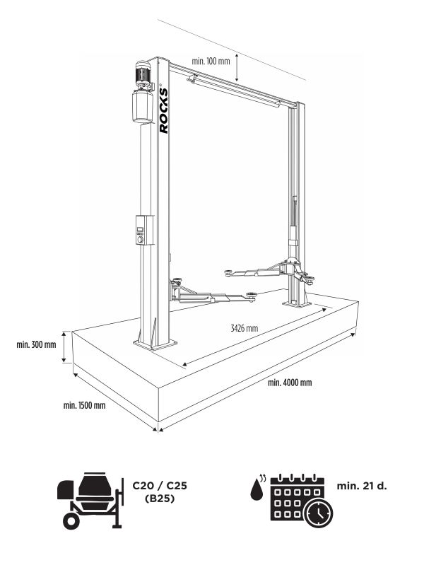 ROOKS OKG-4000GA - PODNOŚNIK DWUKOLUMNOWY ELEKTROHYDRAULICZNY AUTOMATYCZNY 4T ŁĄCZONY GÓRĄ ARM 3-3 P. 2803MM WYS. 3904MM 400V OKG-4000GA ROOKS