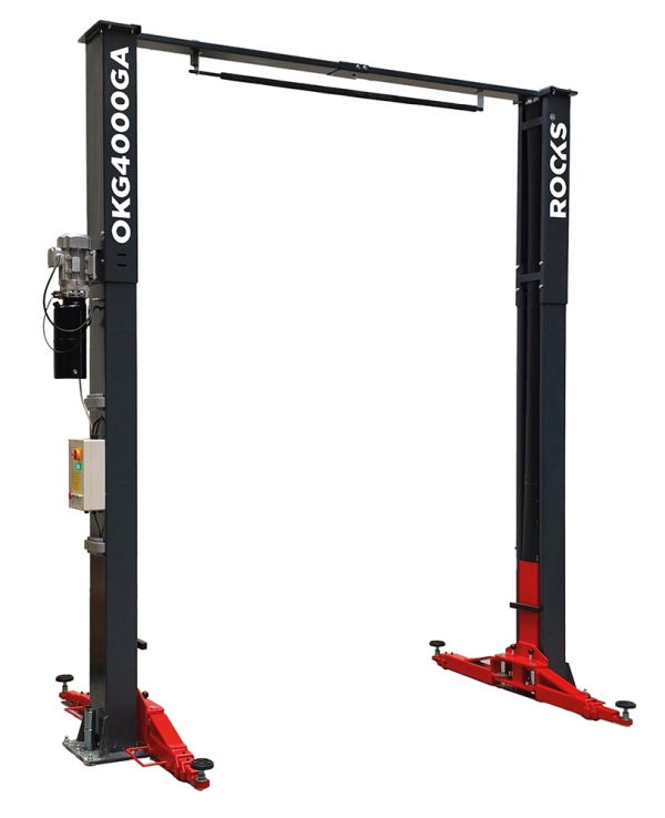 ROOKS OKG-4000GA - PODNOŚNIK DWUKOLUMNOWY ELEKTROHYDRAULICZNY AUTOMATYCZNY 4T ŁĄCZONY GÓRĄ ARM 3-3 P. 2803MM WYS. 3904MM 400V OKG-4000GA ROOKS