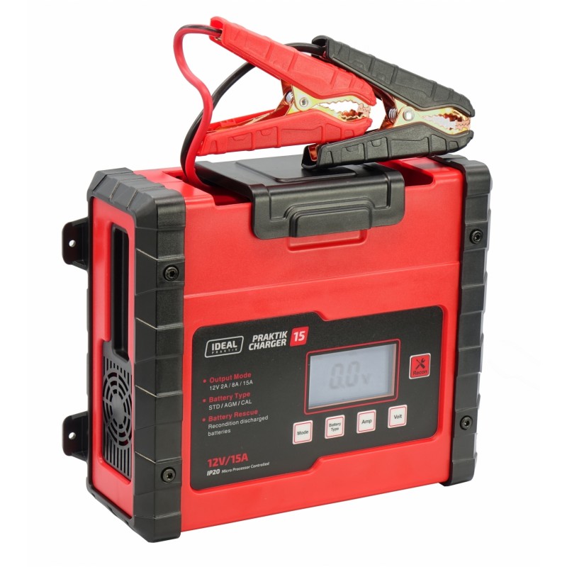 IDEAL PCHARGE15 - PROSTOWNIK SAMOCHODOWY PRAKTIK CHARGER 15 LCD. 12V. 2A-8A-15A
