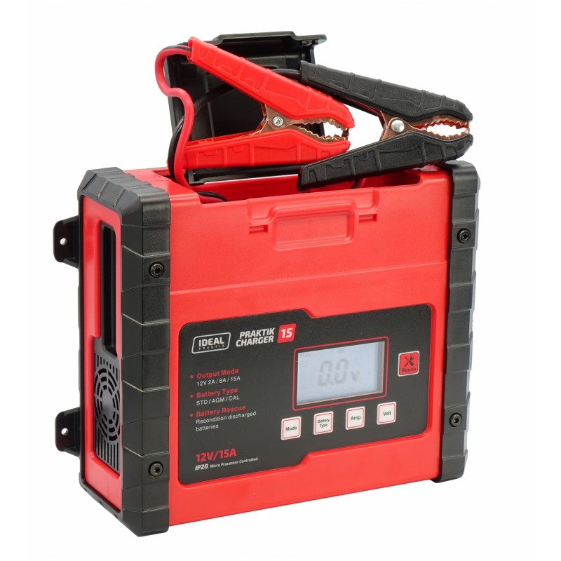 IDEAL PCHARGE15 - PROSTOWNIK SAMOCHODOWY PRAKTIK CHARGER 15 LCD. 12V. 2A-8A-15A