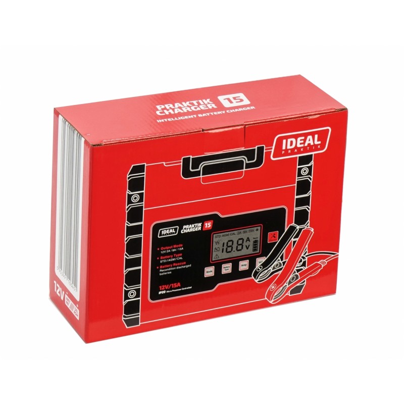 IDEAL PCHARGE15 - PROSTOWNIK SAMOCHODOWY PRAKTIK CHARGER 15 LCD. 12V. 2A-8A-15A