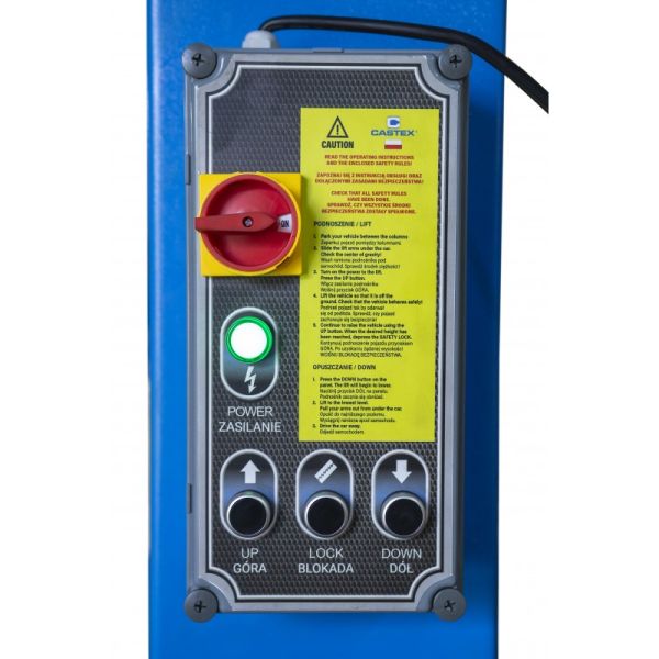 CASTEX QJY4.0-D6A 230V - PODNOŚNIK DWUKOLUMNOWY ELEKTROHYDRAULICZNY AUTOMATYCZNY 4T ŁĄCZONY DOŁEM ARM 3-2 P. 2820MM 230V QJY4.0-D6A CASTEX