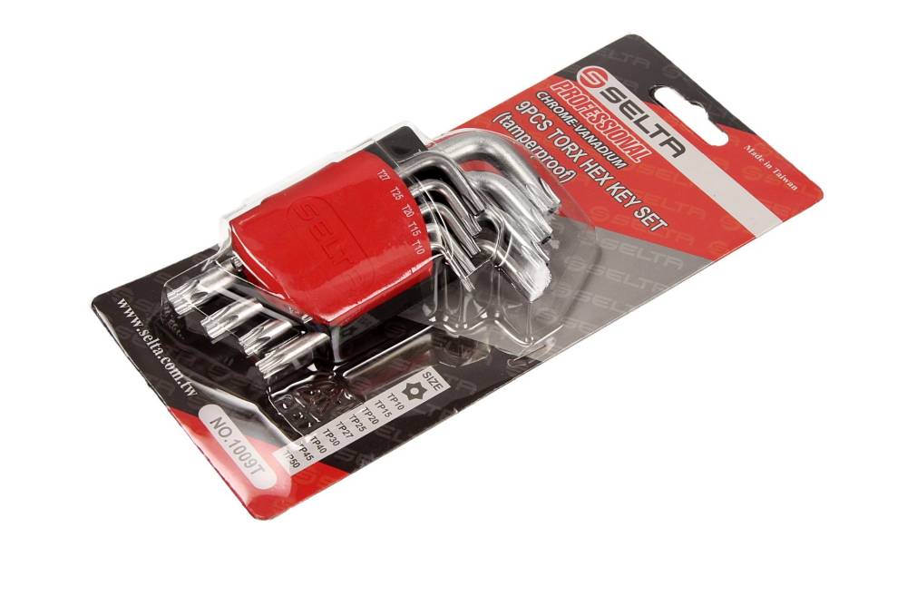 Selta 1009T - ZESTAW KLUCZY IMBUSOWYCH TORX SECURITY. W UCHWYCIE. 9 CZ. TS10-TS50