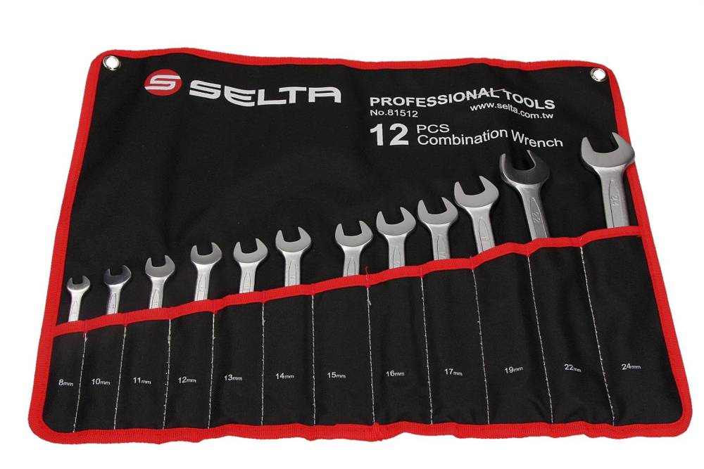 Selta SE-81512 - ZESTAW KLUCZY PŁASKO-OCZKOWYCH. 12 CZ. 8-24. ETUI