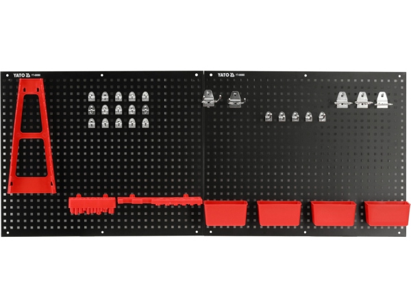 YATO YT-08980 - METALOWA TABLICA NARZĘDZIOWA Z POJEMNIKAMI I UCHWYTAMI. ZESTAW 34 CZĘŚCI