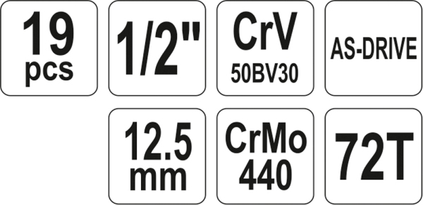 YATO YT-38681 - KOMPLET NASADEK Z GRZECHOTKĄ 1-2 19 CZ.