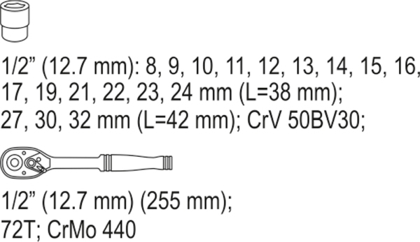 YATO YT-38681 - KOMPLET NASADEK Z GRZECHOTKĄ 1-2 19 CZ.