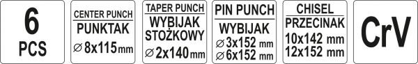 YATO YT-4712 - ZESTAW PRZECINAKÓW I PUNKTAKÓW 6 CZ.