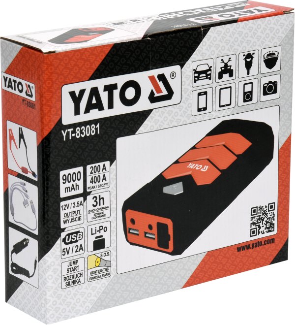 YATO YT-83081 - URZĄDZENIE ROZRUCHOWE POWER BANK 9000MAH. ROZRUCH. 400A