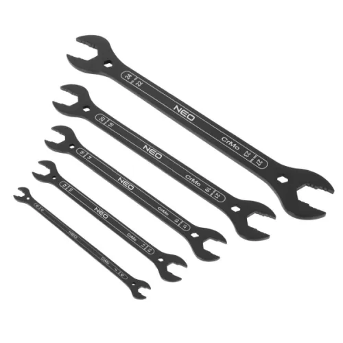 KLUCZE PŁASKIE DWUSTRONNE SUPERCIENKIE, 4 W 1, 6 - 27 MM (20 ROZMIARÓW), ZESTAW 5 SZT.