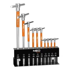 NEO TOOLS 09-509 — KLUCZE TRZPIENIOWE Z PRZETYCZKĄ. ZESTAW 10 SZT. W STOJAKU 2 - 10 MM