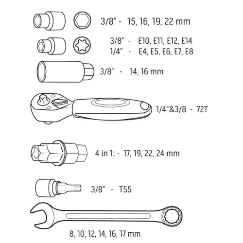 ZESTAW NARZĘDZI DO MOTOCYKLA - 25 SZT. - MIĘKKIE ETUI