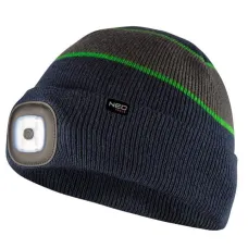 NEO TOOLS 81-630 — CZAPKA Z LATARKĄ LED, GRANATOWO-SZARO-ZIELONA PREMIUM