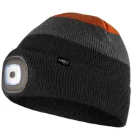 CZAPKA Z LATARKĄ LED, CZARNO-SZARO-POMARAŃCZOWA WARM