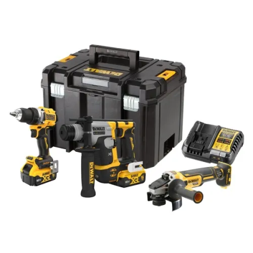 ZESTAW WKRĘTARKA DCD800 + MŁOTOWIERTARKA DCH172 + SZLIFIERKA DCG405, 2X5AH, ŁADOWARKA, WALIZKA