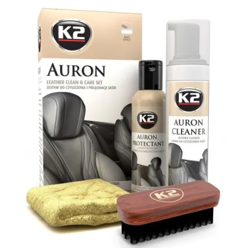 ZESTAW DO CZYSZCZENIA I PIELĘGNACJI SKÓRY AURON / AURON CLEANER+ AURON PROTECTANT+ SZCZOTKA AURON BRUSH + MIKROFIBRA