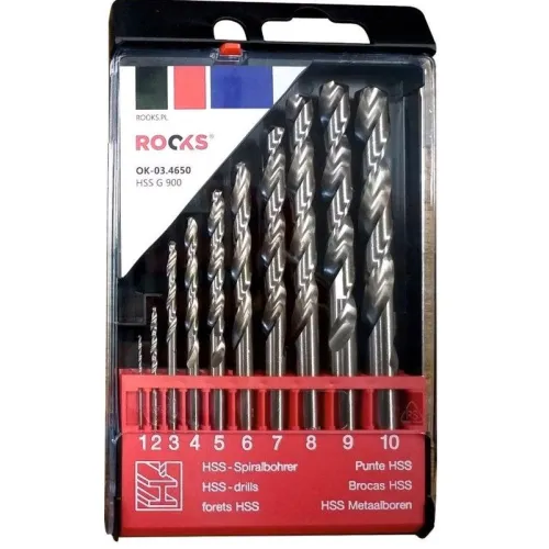 WIERTŁA DO METALU PRO HSS G 900 N/MM2, KPL 10 CZ 1/2/3/4/5/6/7/8/9/10 MM, DIN 338